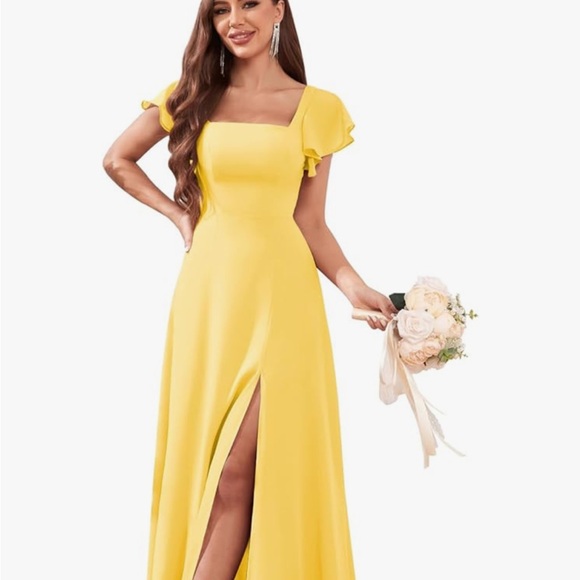 Bridesmaid Dress with Sleeves Chiffon A Line Long Formal Dresses with Slit - Picture 2 of 7